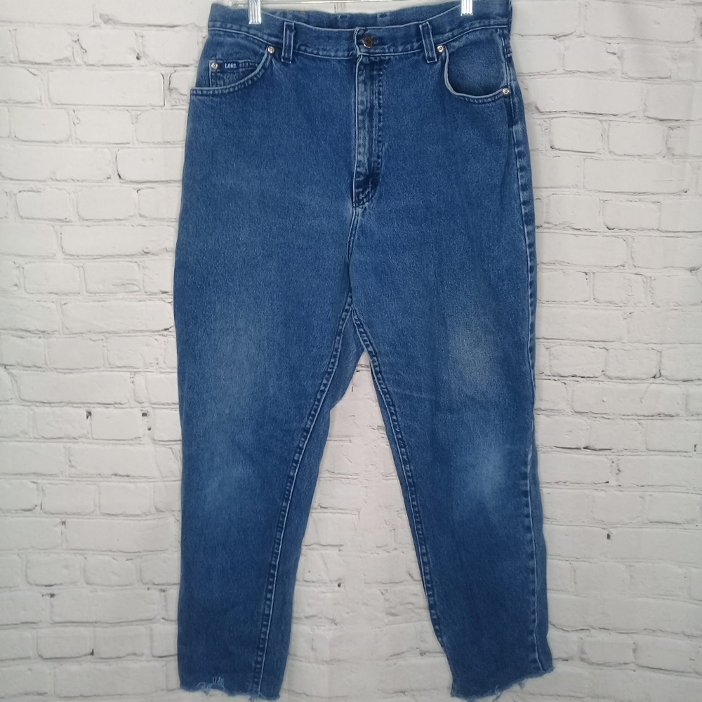 LEE Vintage 90's High Waisted Dark Wash Jeans Frayed Hem Y2k Sz 14